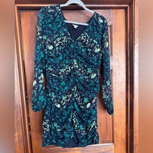 A New Day Green and Black Floral Long Sleeve Dress